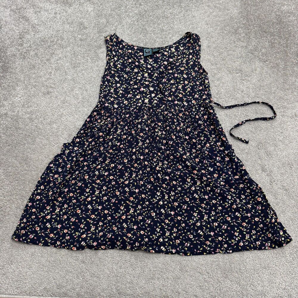 Ecote Sleeveless A-Line Fit & Flare Floral Dress Womens Small Navy Blue Casual